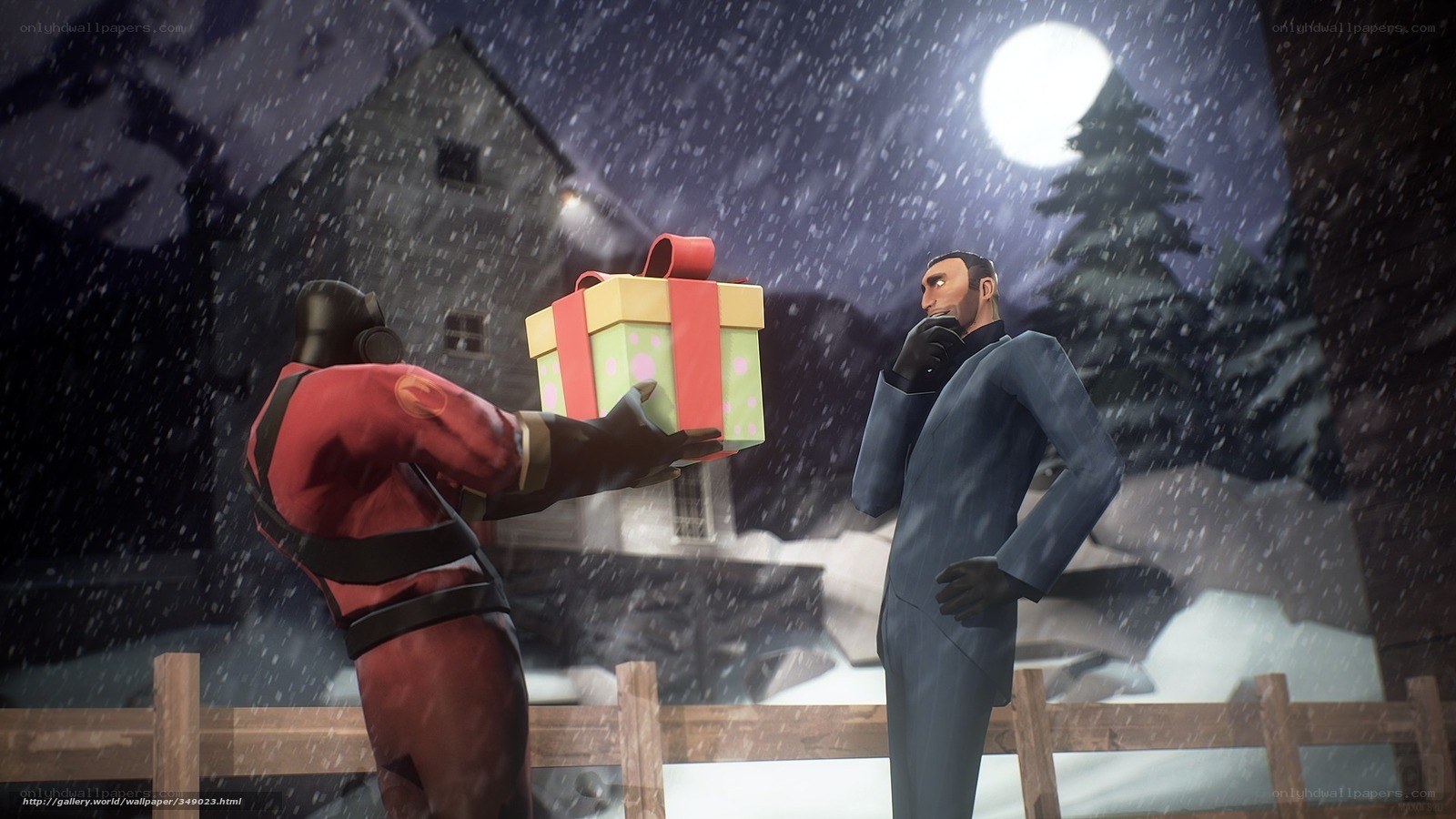 Soldier presents gift in snow