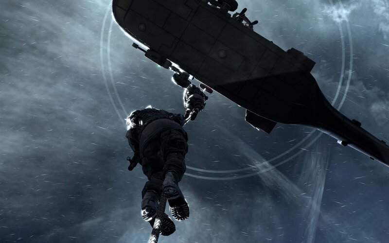 Soldier Rappelling from Helicopter — Black