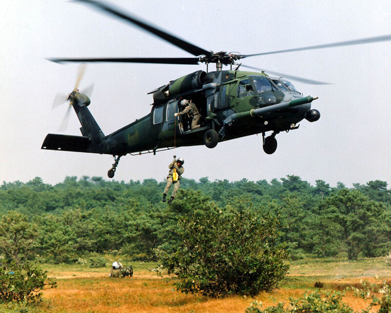 Soldier Rappelling from Helicopter — Green