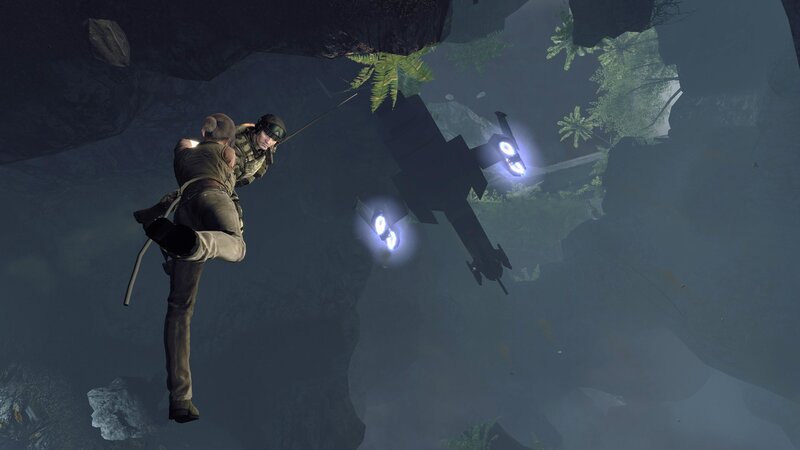soldier rappelling in cave