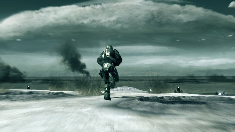 soldier running on alien planet