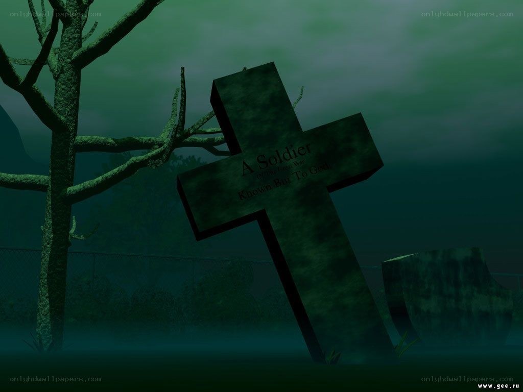 Soldier's grave in fog