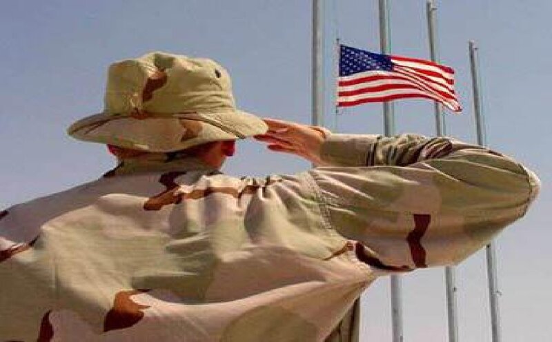 Soldier Saluting Flag — Tan