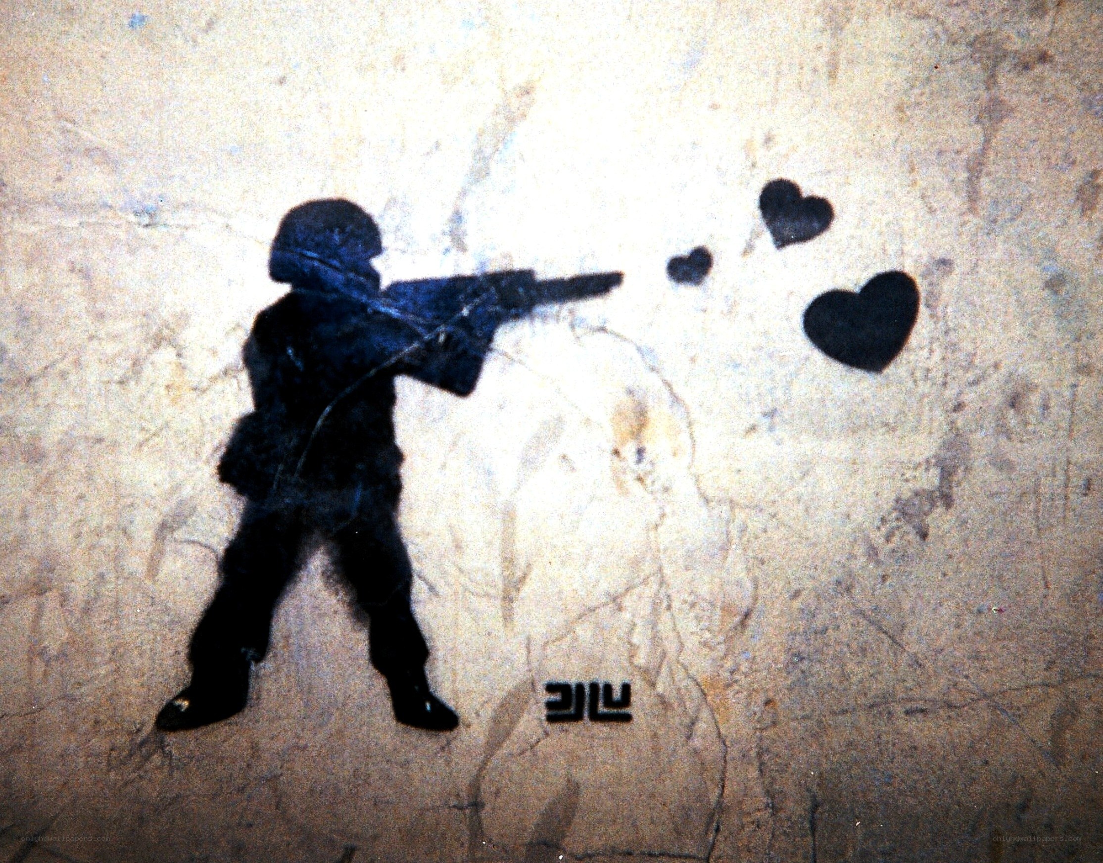 Soldier shooting hearts