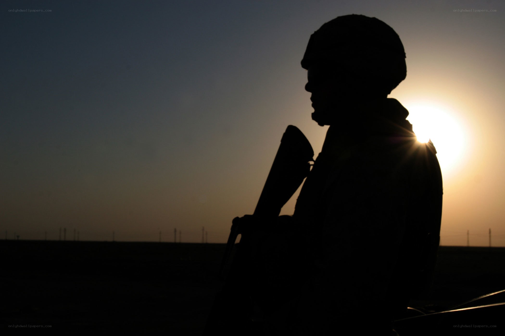 soldier silhouette at sunset