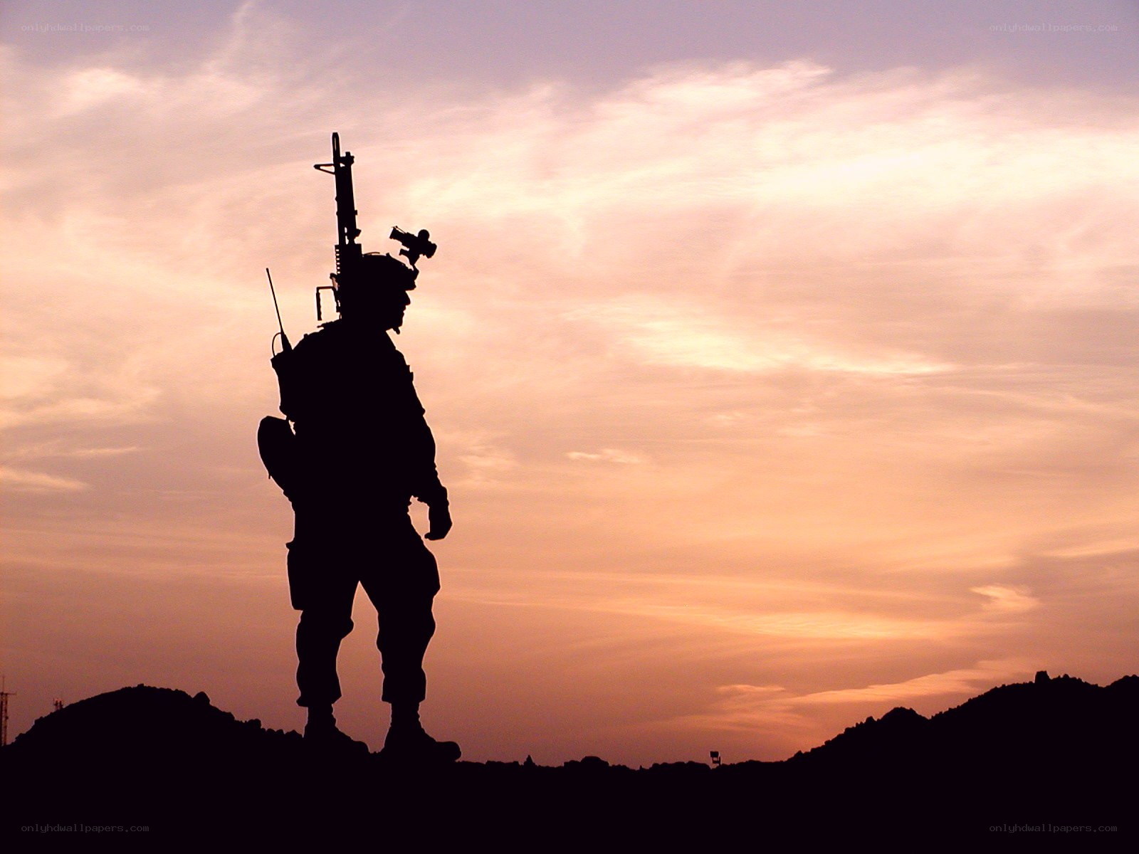 soldier silhouette at sunset
