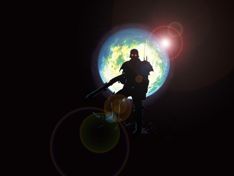 Soldier Silhouette — Black, Dramatic, Night, Digital Art, Planet