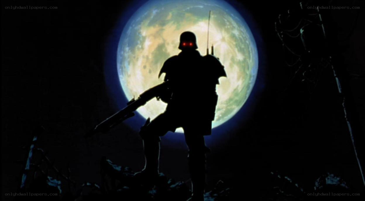 soldier silhouette on alien planet