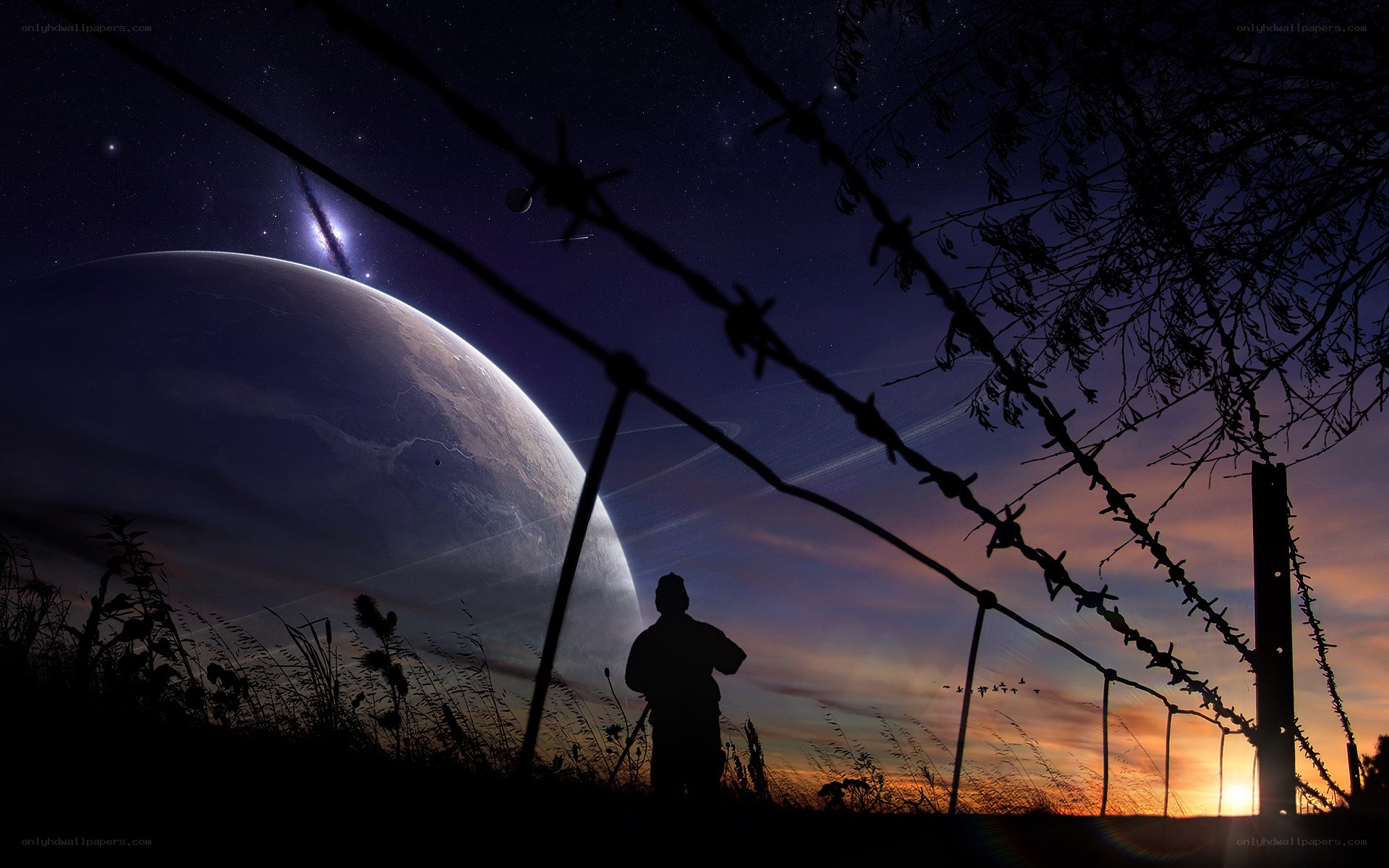 Soldier Silhouette on Alien Planet
