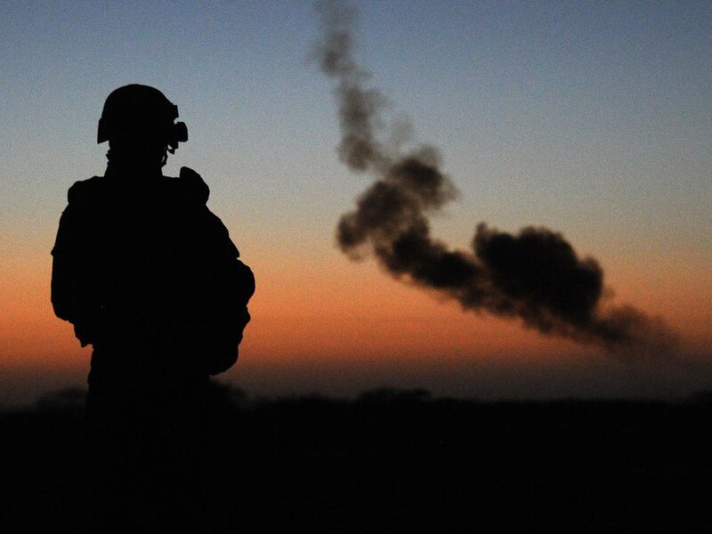 Soldier Silhouette — Orange, Dramatic, Sunset, Photograph