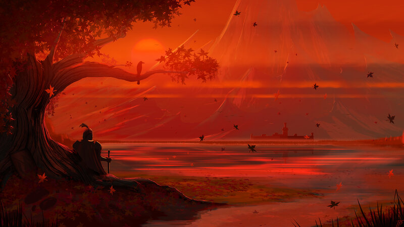 Soldier Sitting by Lake