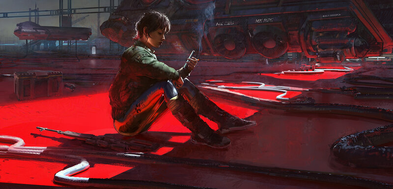 Soldier Sitting on Floor — Red