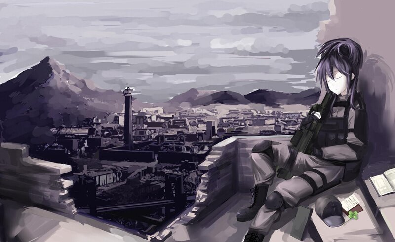 Soldier Sitting on Rooftop