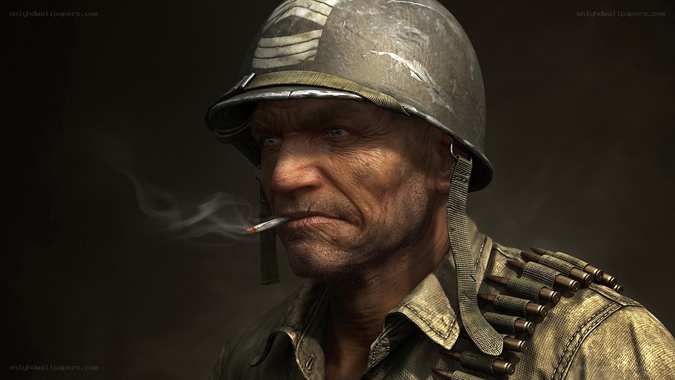 soldier smoking cigarette
