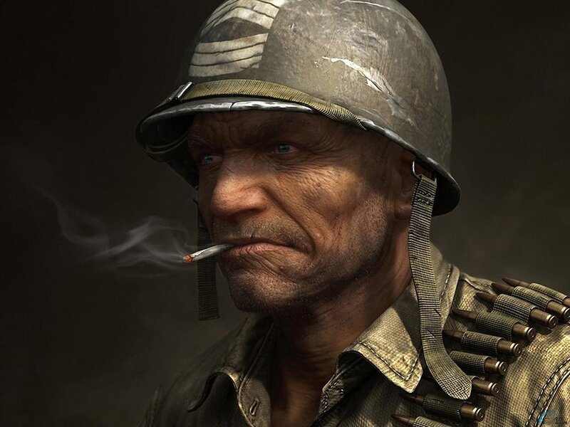 Soldier Smoking Cigarette — Brown