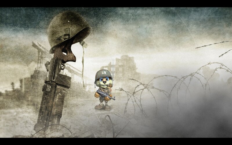 soldier squirrel in war zone
