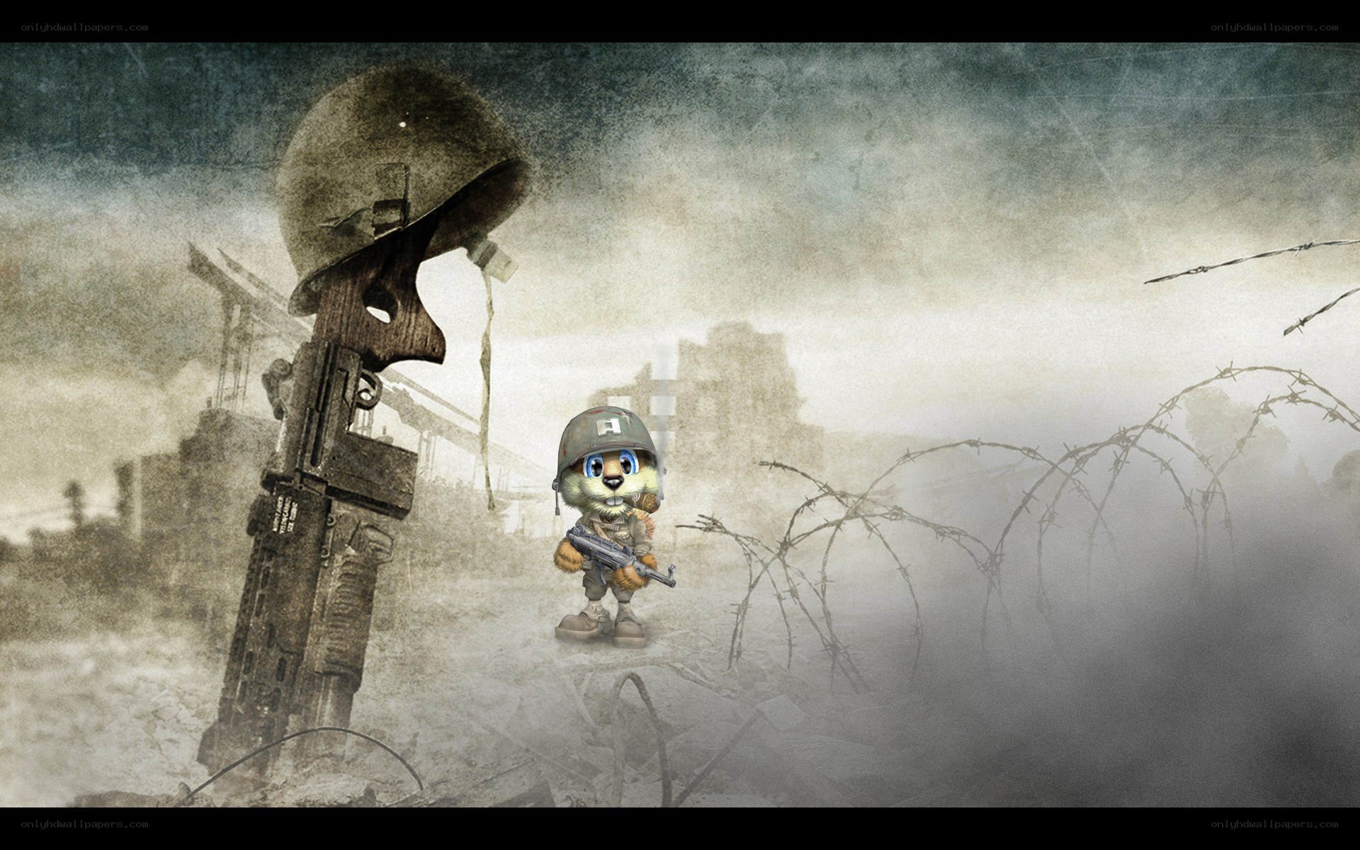 soldier squirrel in war zone