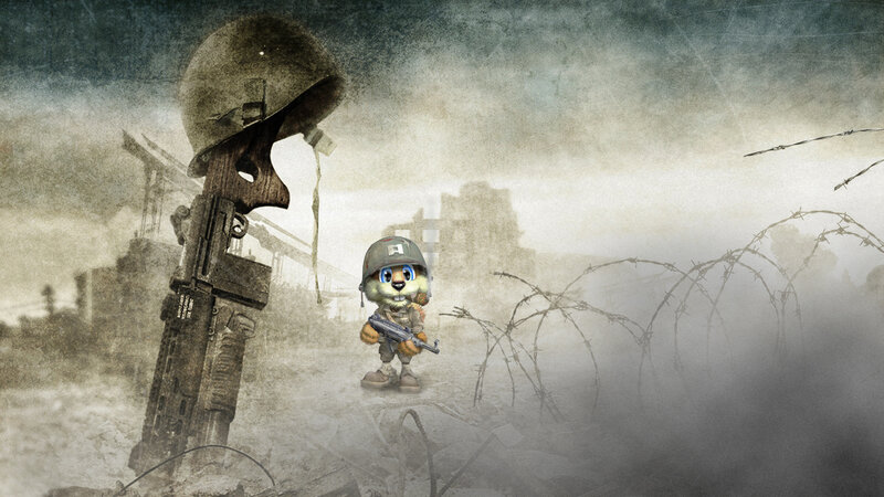 soldier squirrel in war zone
