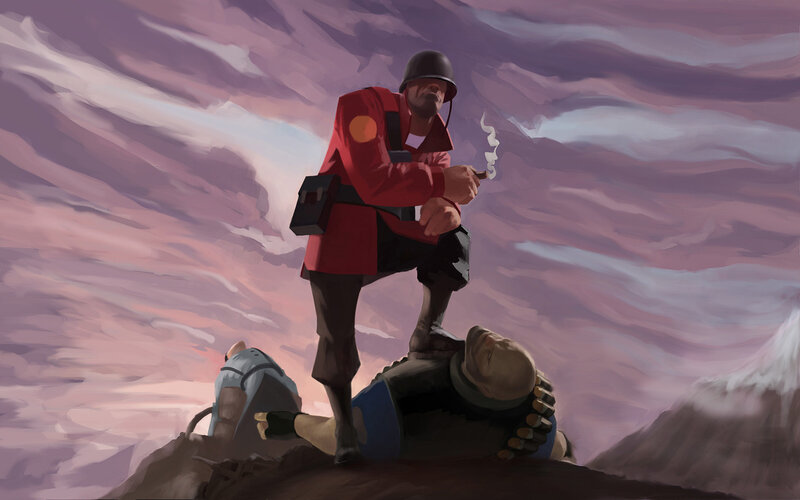 Soldier standing over fallen enemies