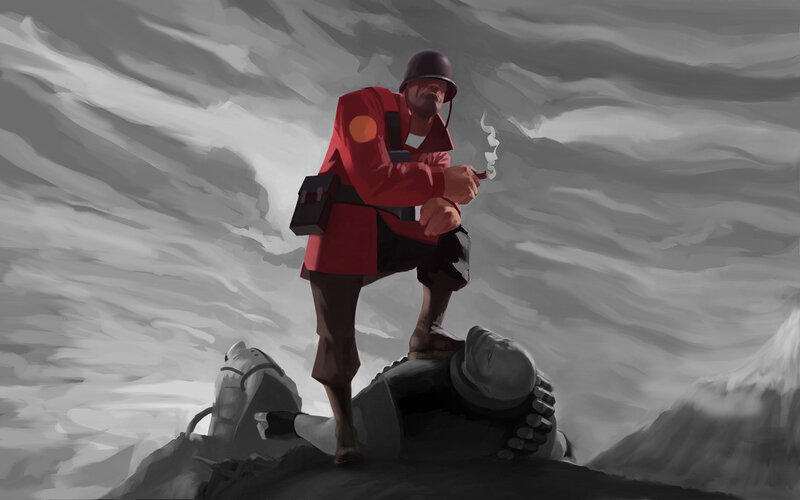 Soldier standing over fallen enemy