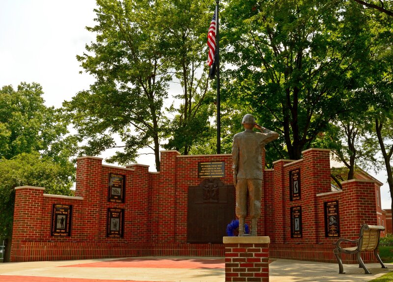 Soldier Statue at Memorial — Red