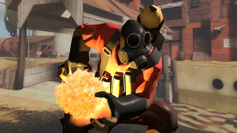 Soldier using flamethrower in game