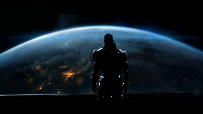 soldier views burning planet