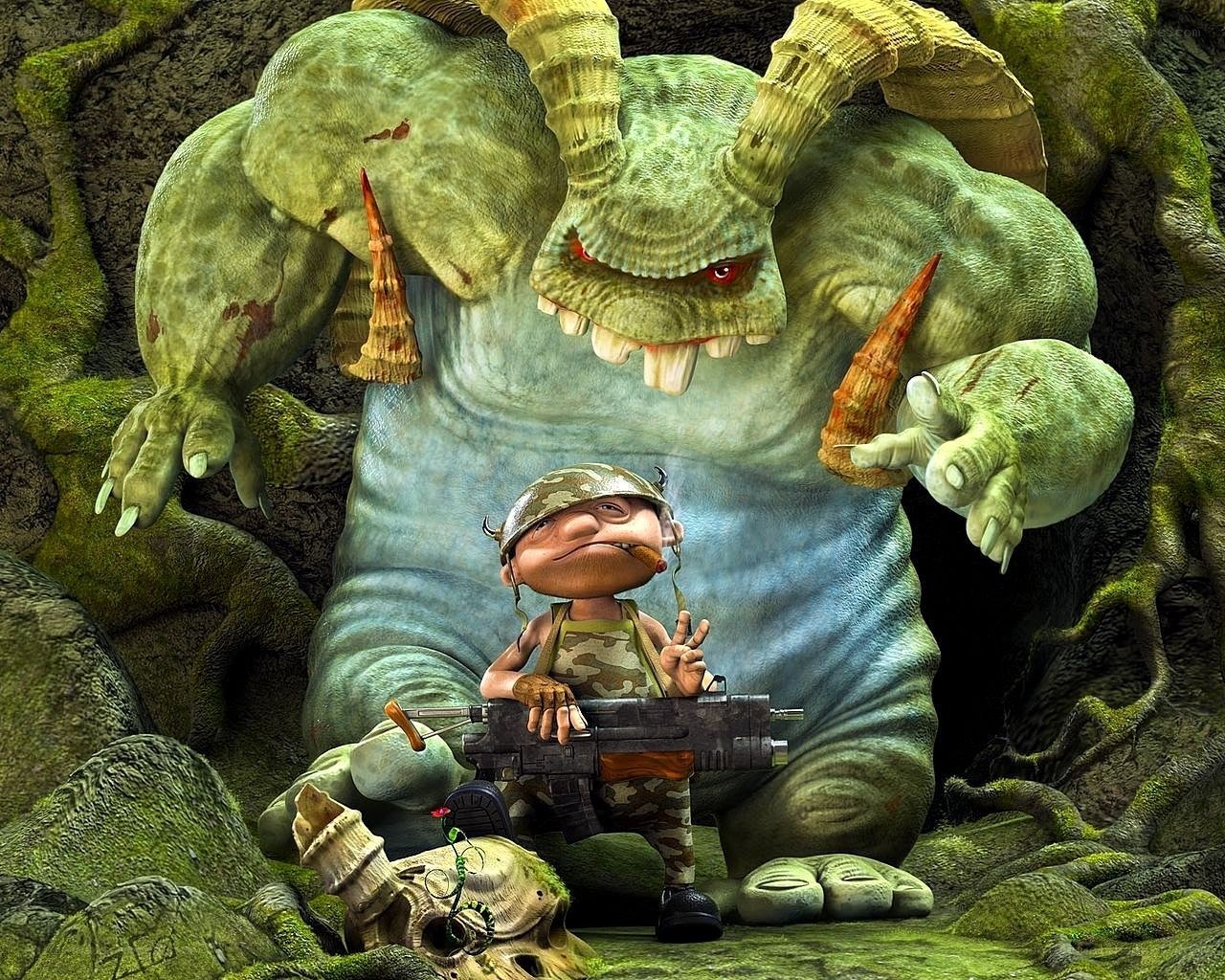 Soldier vs giant monster