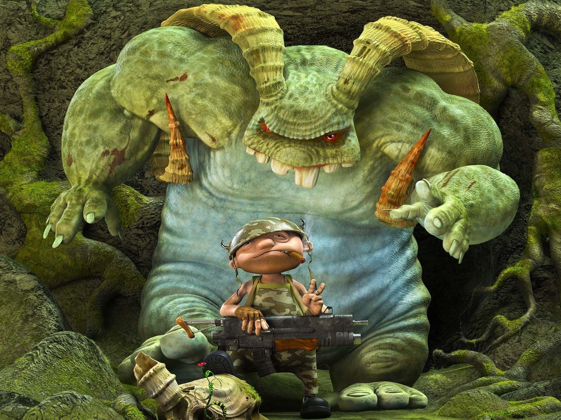 Soldier vs giant monster