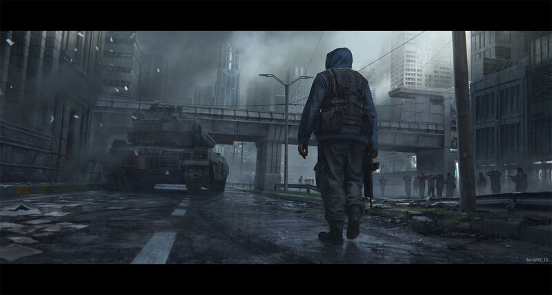 Soldier Walking in City