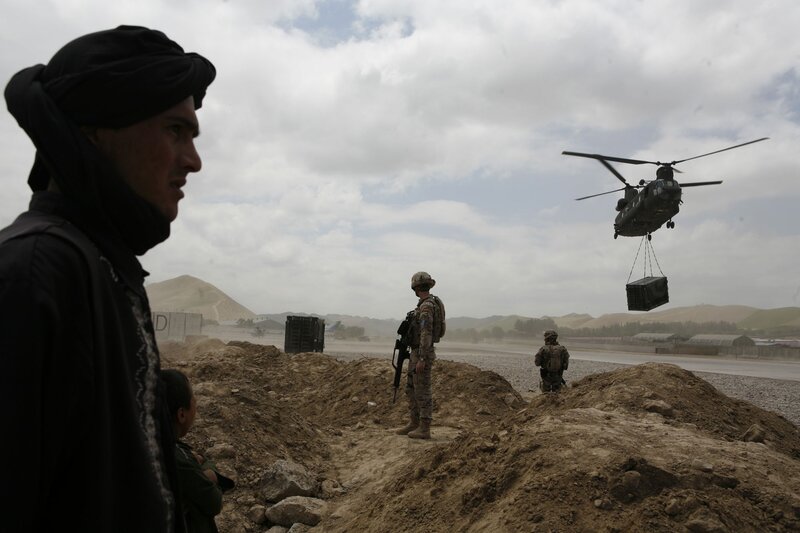 Soldier Watching Helicopter — Brown