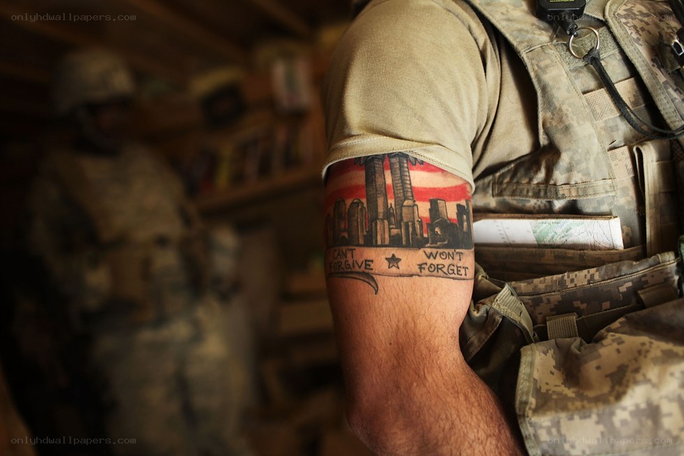 Soldier with 9/11 tattoo
