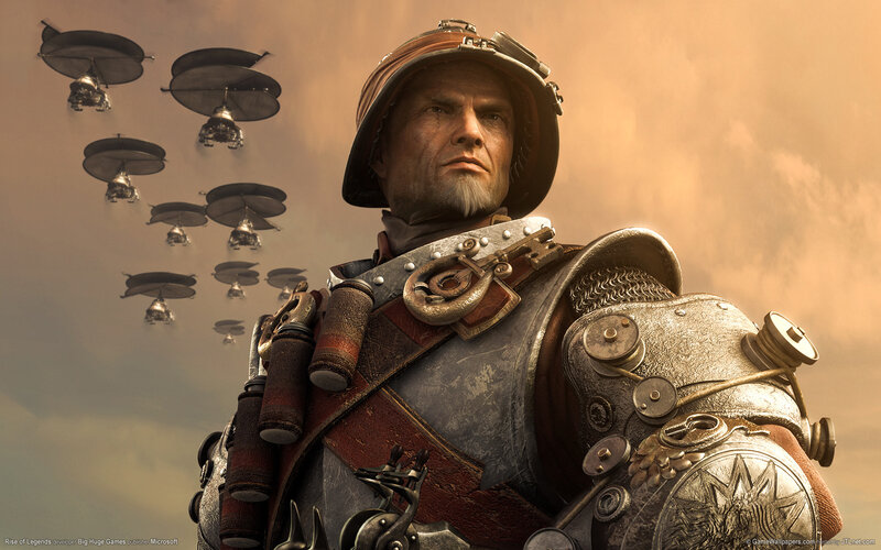soldier with airships in background