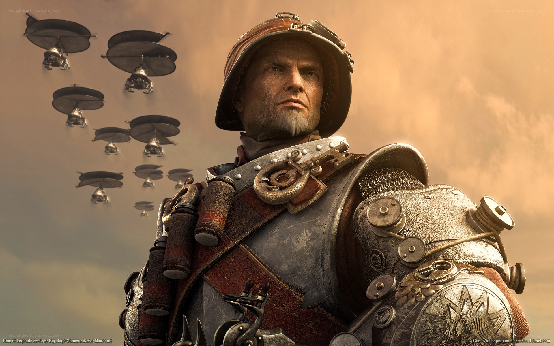 soldier with airships in background