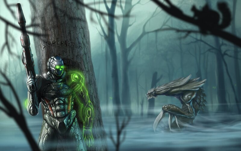 Soldier with Alien Creature — Green