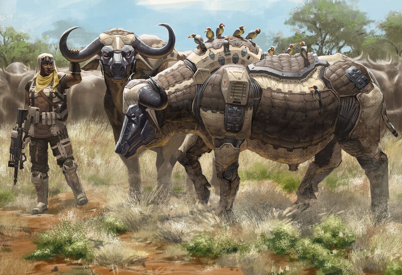 Soldier with Armored Buffalo — Brown, Dramatic
