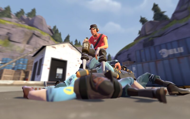 Soldier with bottle over fallen comrade