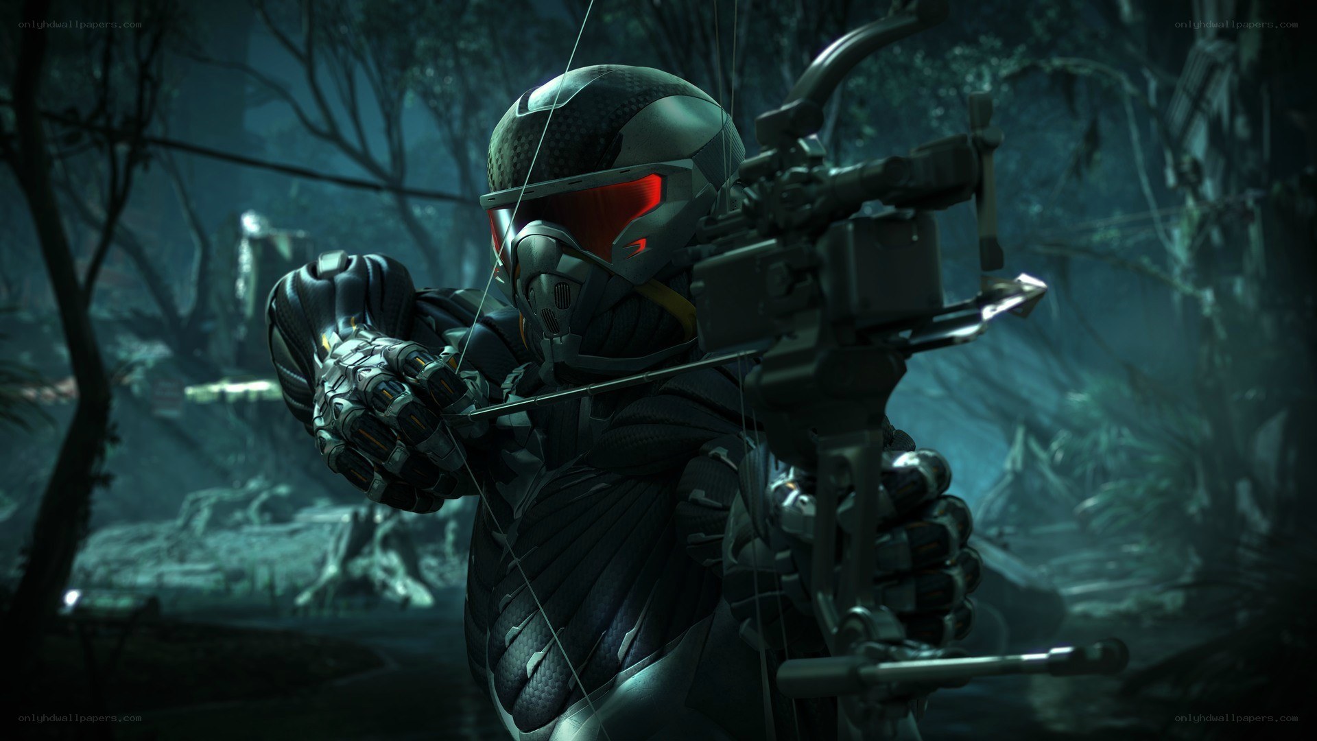 soldier with bow in forest