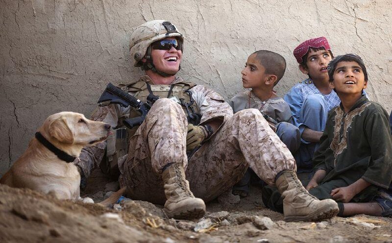 Soldier with Children and Dog