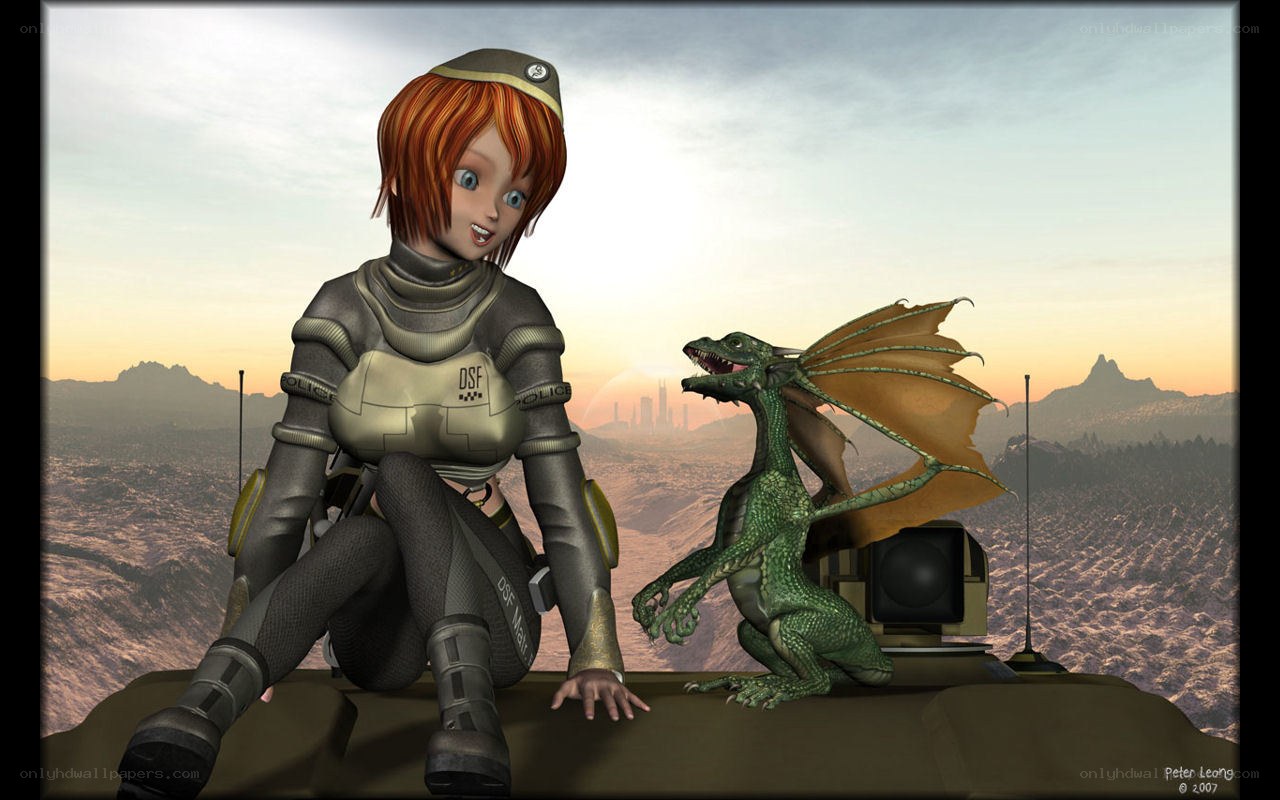 soldier with dragon on alien planet