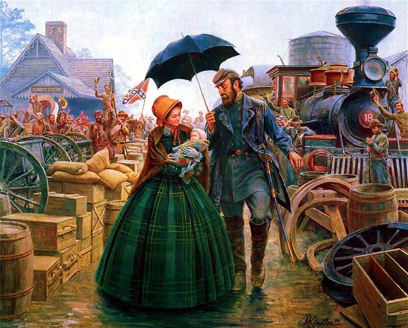 Soldier with Family at Train Station