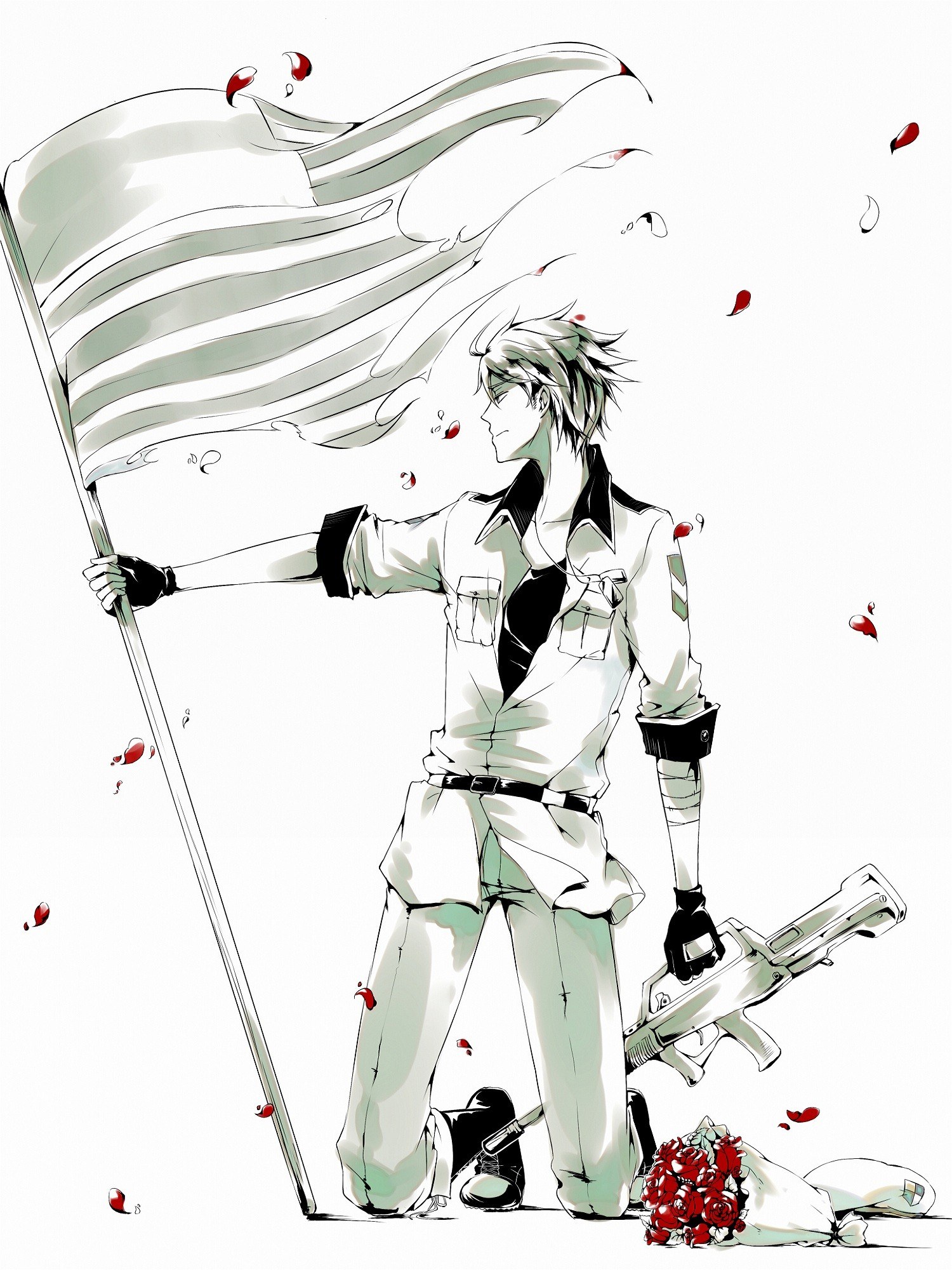 Soldier with flag and rifle