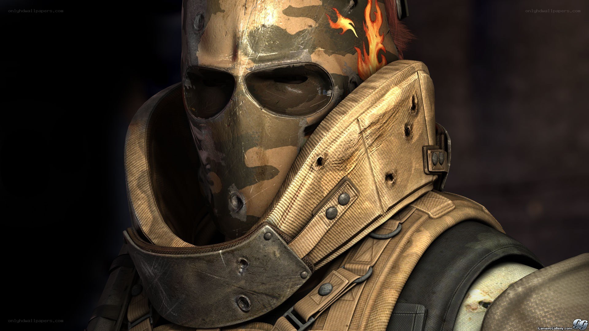 soldier with flame helmet