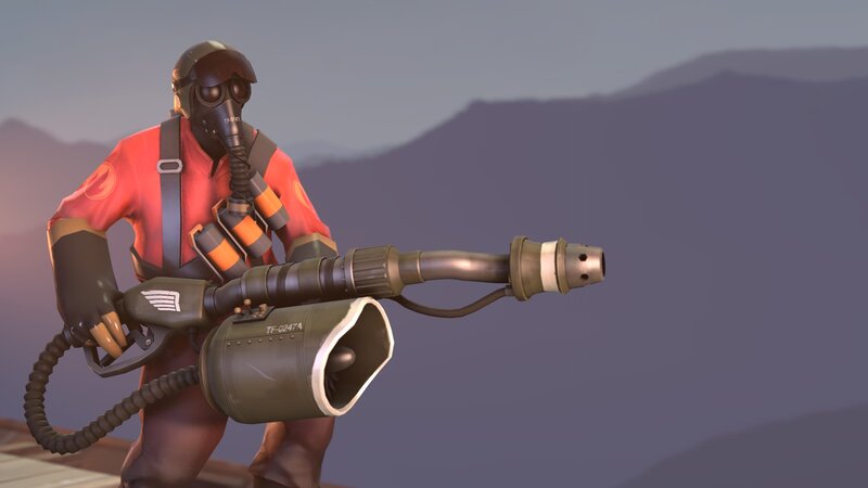 Soldier with Flamethrower — Red, Dramatic, Sunset