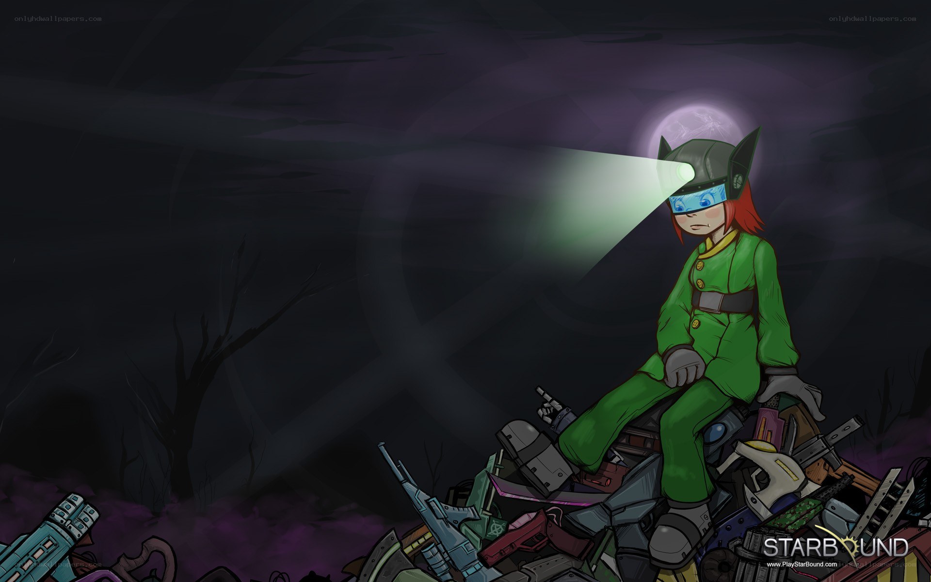 soldier with flashlight in junkyard