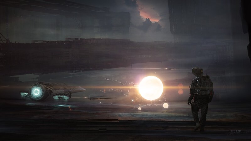 Soldier with Futuristic Vehicle — Dark Gray
