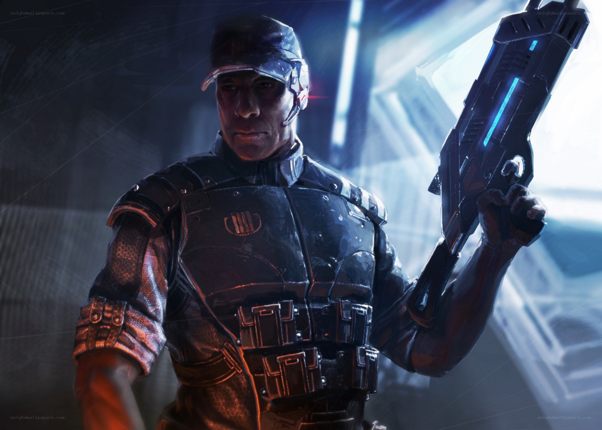 soldier with futuristic weapon