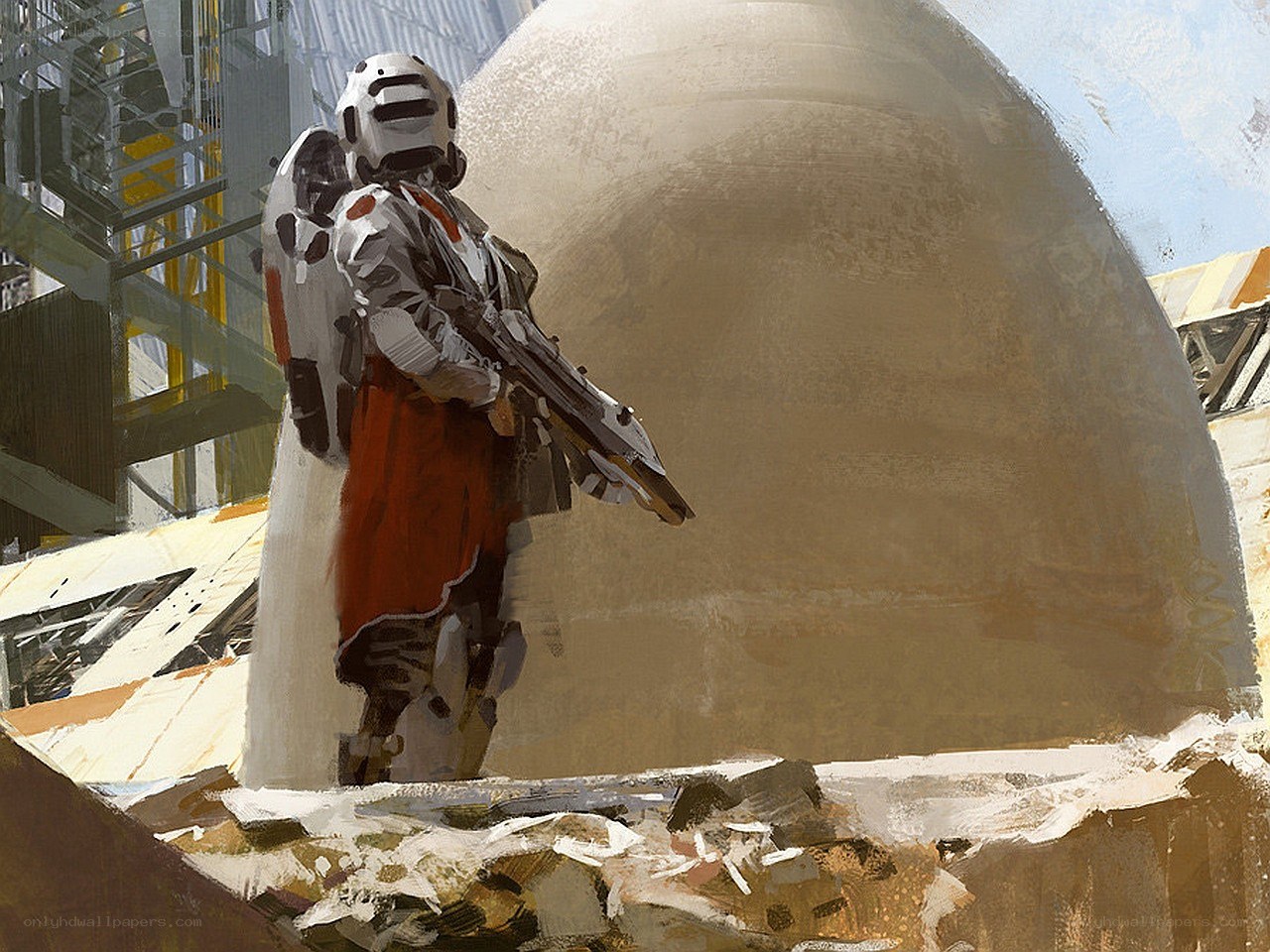 soldier with futuristic weapon