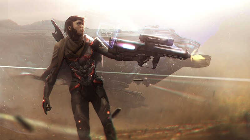Soldier with Futuristic Weapon — Brown