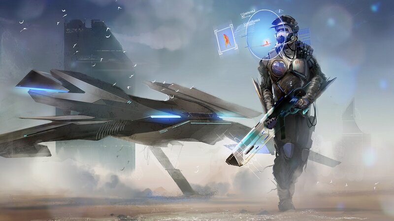 Soldier with Futuristic Weapon — Gray